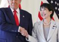Trump tells Japan’s first girl Prime Minister she has a ‘very robust handshake’ in Tokyo assembly