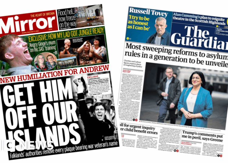 ‘Sweeping reforms to asylum guidelines’ and ‘New humiliation for Andrew’