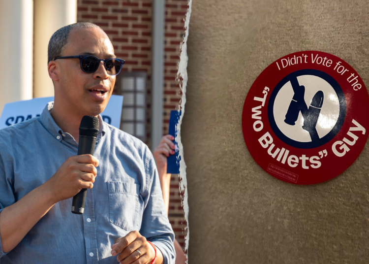 Virginia Republicans goal Jay Jones with scandal stickers on election day