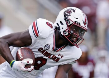 South Carolina receiver confronted by officer after scoring 80-yard landing South Carolina receiver confronted by officer after scoring 80-yard landing