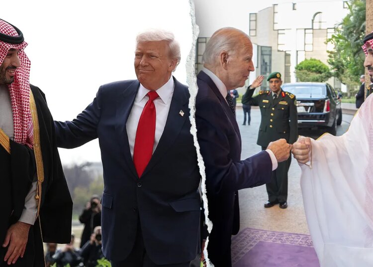 Trump shakes Saudi Crown Prince’s hand, criticizes Biden’s fist bump