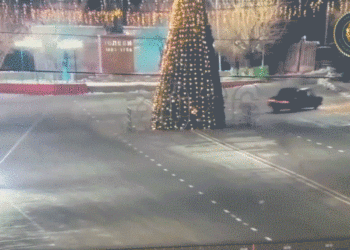 Kazakhstan driver crashes into Christmas tree caught on CCTV video