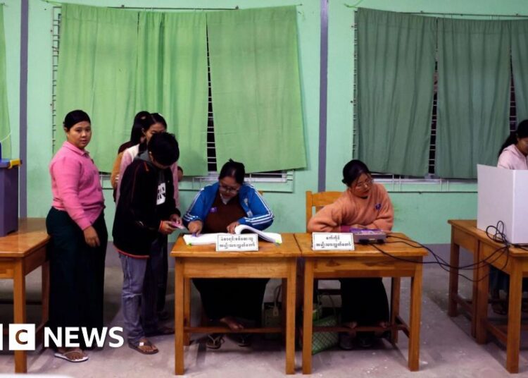 Battle-torn Myanmar voting in broadly criticised ‘sham’ election