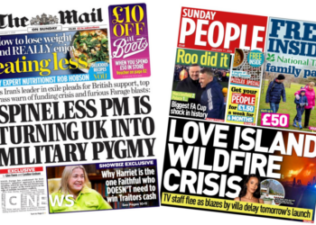 ‘PM is popping UK into navy pygmy’ and ‘Love Island wildfire disaster’