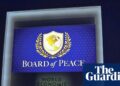 Davos onlookers discover Trump’s ‘board of peace’ brand resembles UN emblem | Donald Trump