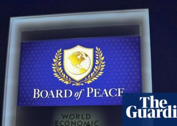 Davos onlookers discover Trump’s ‘board of peace’ brand resembles UN emblem | Donald Trump