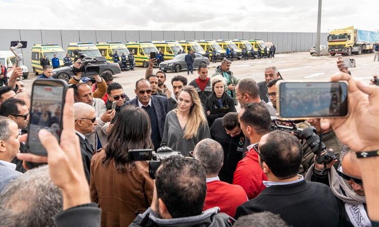 Angelina Jolie visits Rafah Crossing as Gaza help teams face Israeli suspension