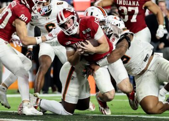 Indiana’s Fernando Mendoza reacts to nationwide championship win