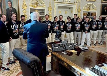Staff USA Olympic gold hockey workforce visits President Trump at White Home