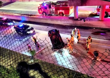 Automobile flies off Tulsa bridge onto I-244, injuring 1-year-old not in automotive seat