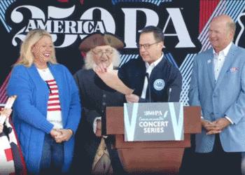 Gov. Shapiro practically hit by falling backdrop at America250 occasion